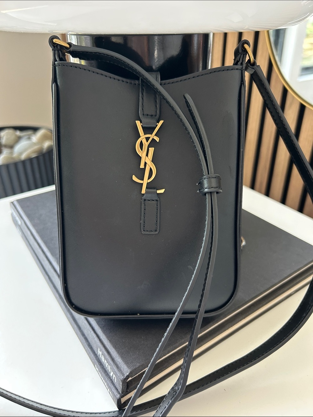 Saint Laurent Black Leather Crossbody with Gold YSL Monogram